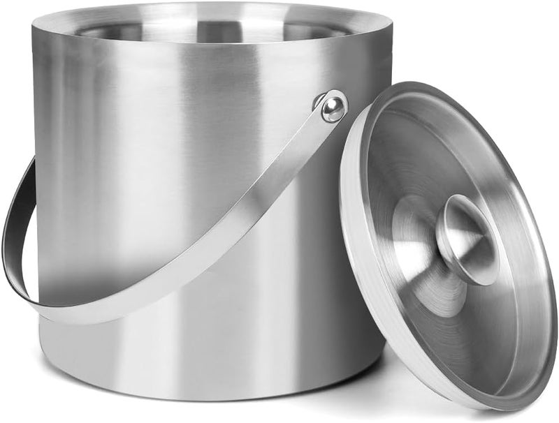 DRAMNYO DREAMYO 3L Double Wall Insulated Stainless Steel Ice Bucket with Scoop for Cocktail Bar,Metal Ice Bucket for Freezer with Lid for Parties.ice Container,bar cart Accessories(Silver) - Image 1